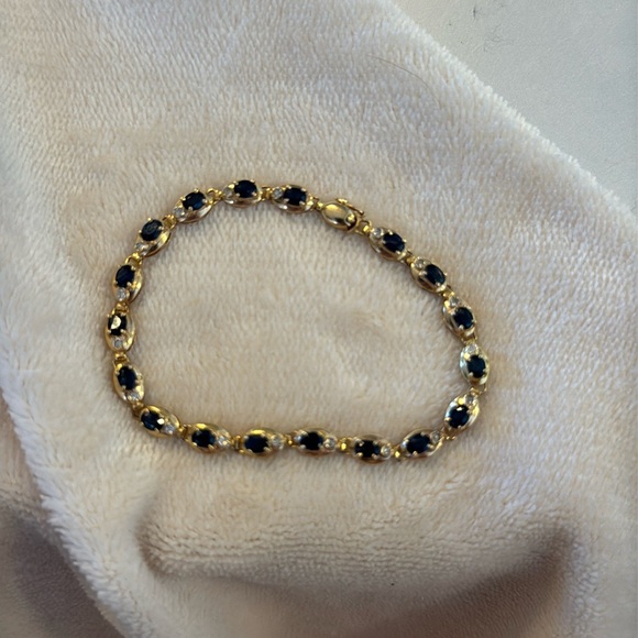 14 Kt Yellow Gold Sapphire and Diamond Bracelet - Picture 1 of 2